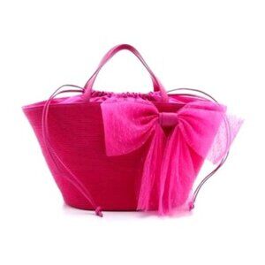 Valentino Red pink straw tote with bow